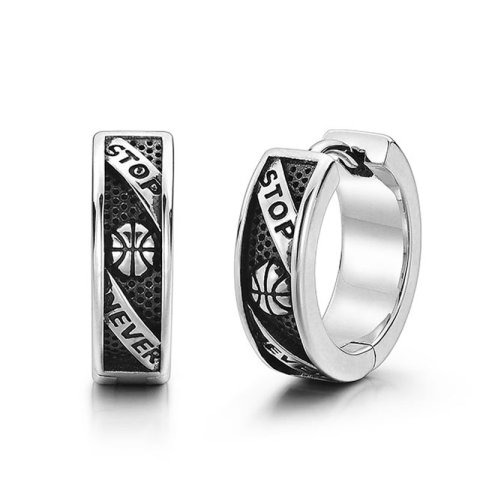 (image for) Sterling Silver Basketball Hoop Earrings for Men