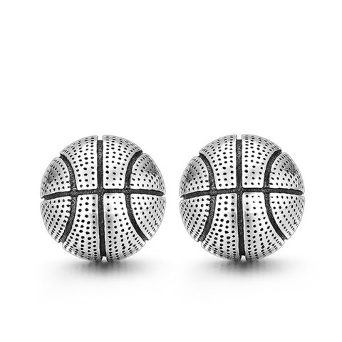 (image for) Sterling Silver Basketball Stud Earrings for Men