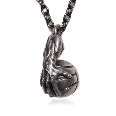 (image for) Sterling Silver 3D Basketball Pendant Necklace for Men