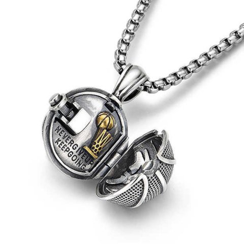 (image for) Openable Mens Basketabll Pendant Necklace in Sterling Silver