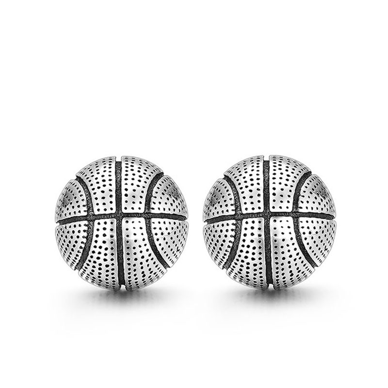 (image for) Sterling Silver Basketball Stud Earrings for Men