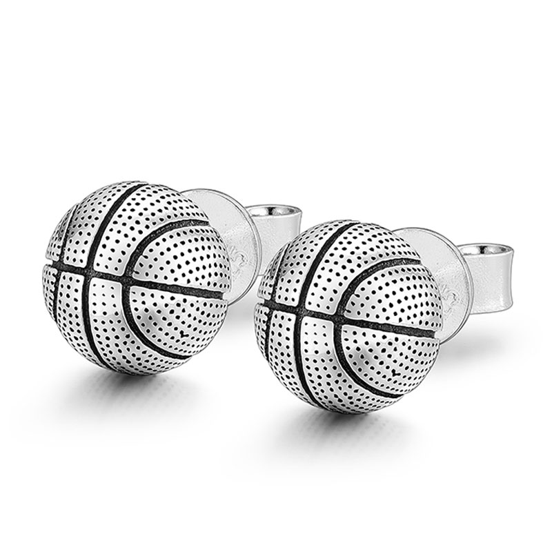 (image for) Sterling Silver Basketball Stud Earrings for Men