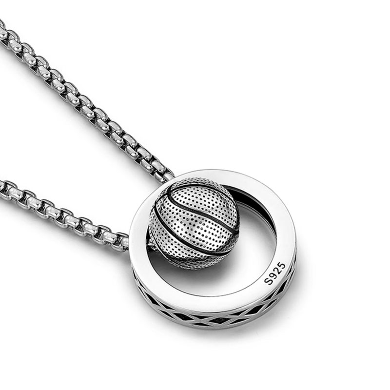 (image for) Open Circle Basketball Charm Necklace in Sterling Silver