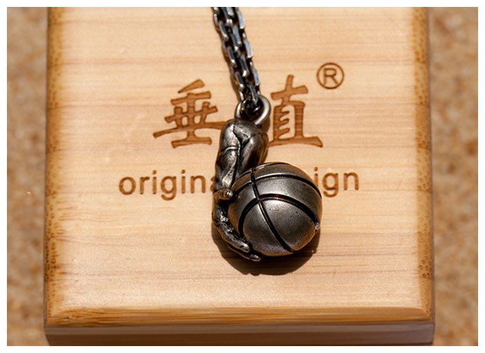 Sterling Silver 3D Basketball Pendant