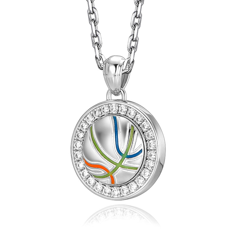 (image for) Number 24 Basketball Disc Necklace with CZ Diamonds