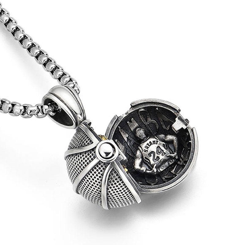 (image for) Openable Mens Basketabll Pendant Necklace in Sterling Silver