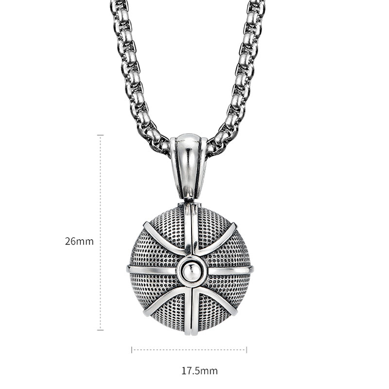 (image for) Openable Mens Basketabll Pendant Necklace in Sterling Silver